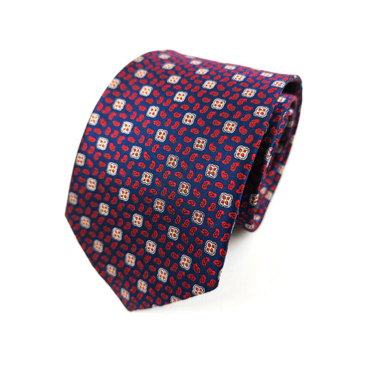 Blue and Red Geometric Tie & Pocket Square Set-1
