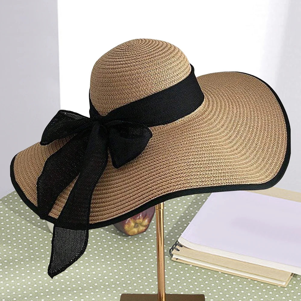 Women's Oversized Wide Brim Straw Sun Hat – Summer Beach Hat with Bow, UV Sun Protection for Seaside, Travel & Outdoor Use