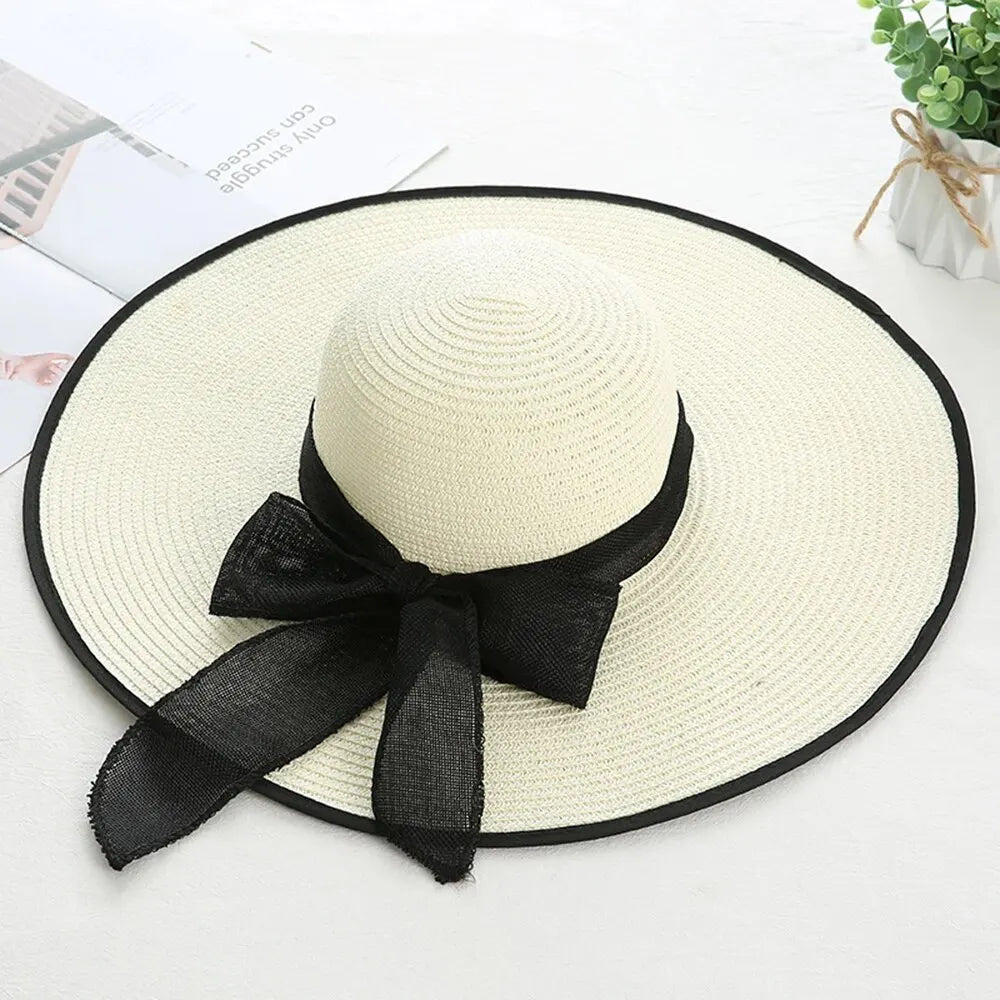 Women's Oversized Wide Brim Straw Sun Hat – Summer Beach Hat with Bow, UV Sun Protection for Seaside, Travel & Outdoor Use