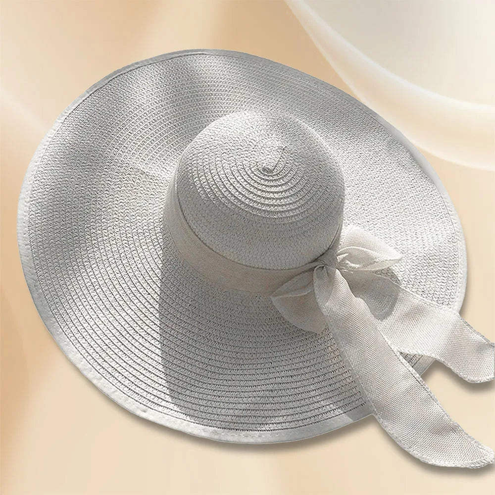 Women's Oversized Wide Brim Straw Sun Hat – Summer Beach Hat with Bow, UV Sun Protection for Seaside, Travel & Outdoor Use