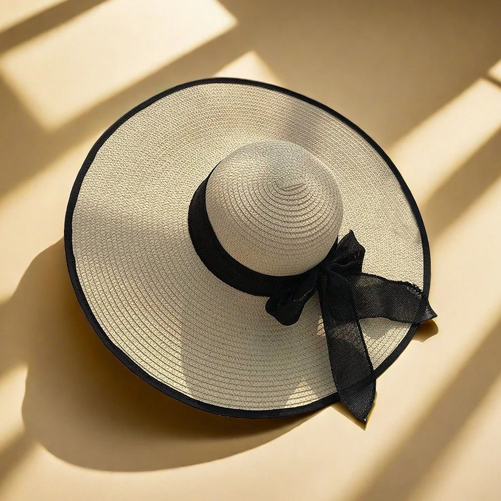 Women's Oversized Wide Brim Straw Sun Hat – Summer Beach Hat with Bow, UV Sun Protection for Seaside, Travel & Outdoor Use