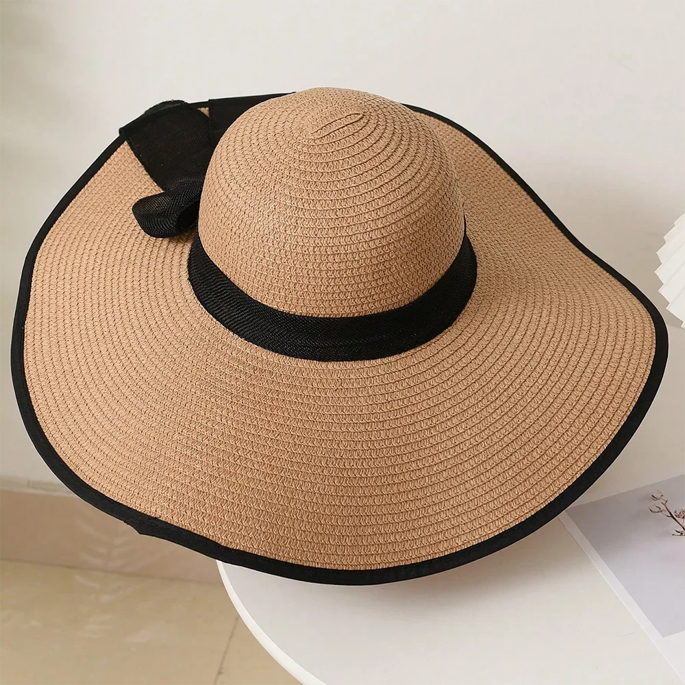 Women's Oversized Wide Brim Straw Sun Hat – Summer Beach Hat with Bow, UV Sun Protection for Seaside, Travel & Outdoor Use